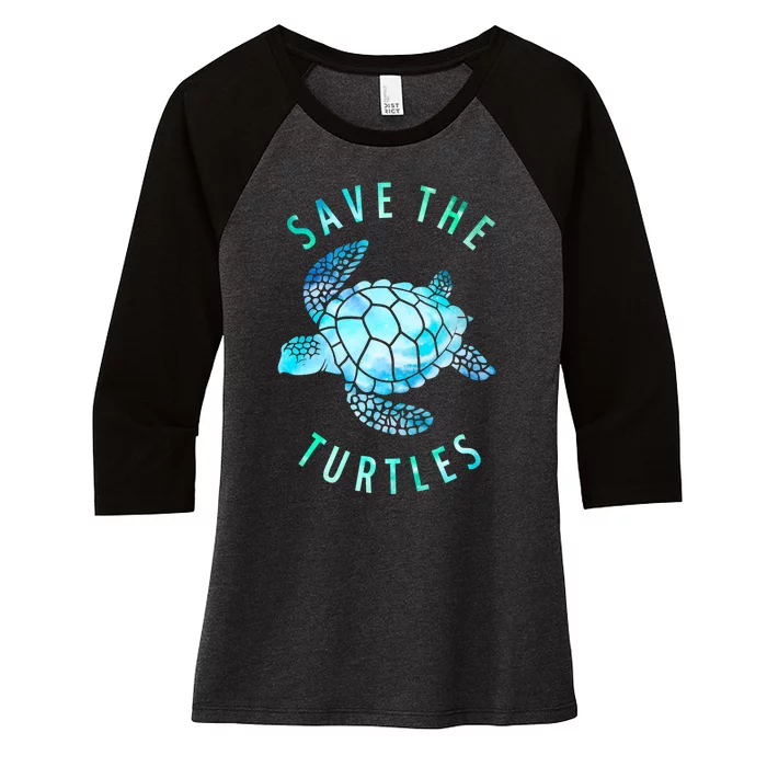 Save The Turtles Sea Turtle Tie Dye Ocean Wildlife Earth Day Women's Tri-Blend 3/4-Sleeve Raglan Shirt