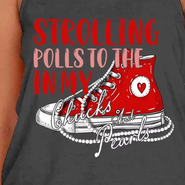 Strolling To The Polls In My Chucks And Pearls Kamala 2024 Women's Knotted Racerback Tank