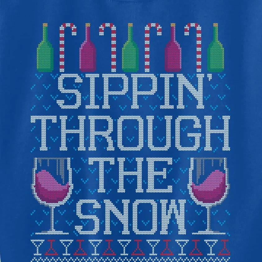 Sippin Through The Snow Red Wine Ugly Christmas Sweater Funny Gift Kids Sweatshirt