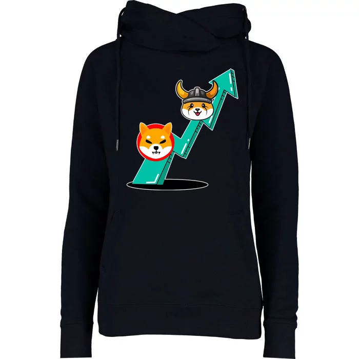 Shiba To The Moon Chart Womens Funnel Neck Pullover Hood