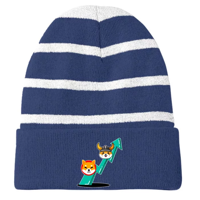 Shiba To The Moon Chart Striped Beanie with Solid Band