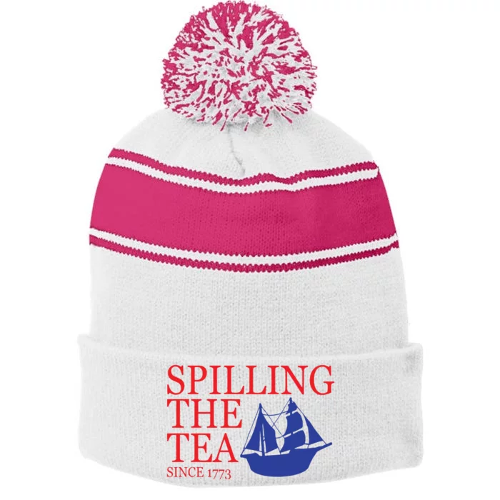 Spilling The Tea Stripe Pom Pom Beanie