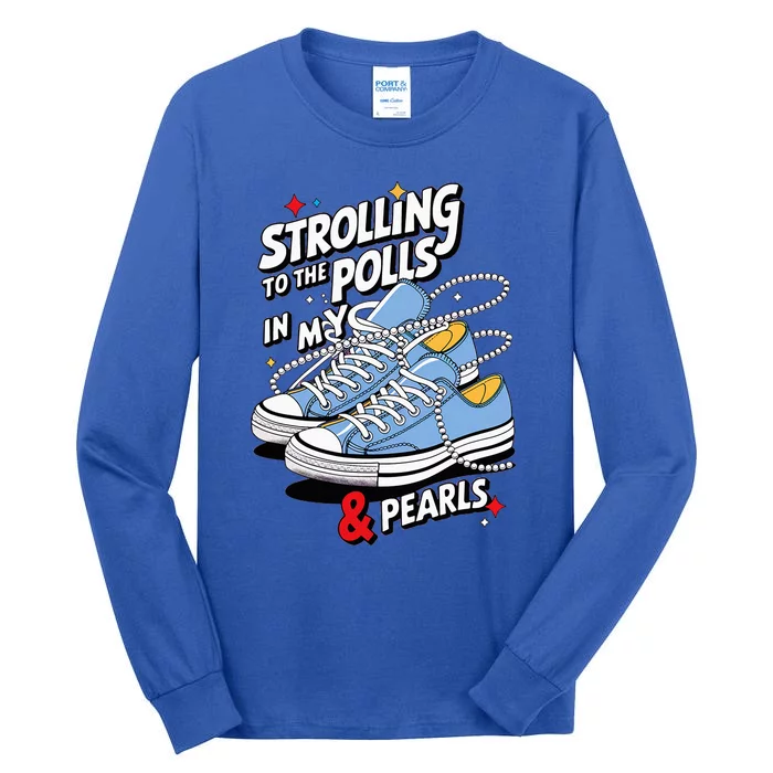 Strolling To The Polls In My Chucks & Pearls Kamala Cat Lady Tall Long Sleeve T-Shirt