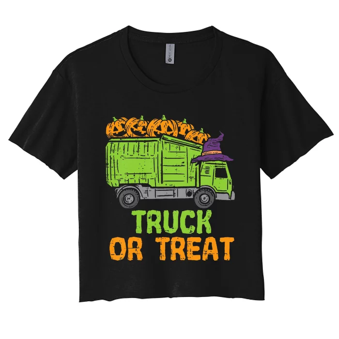 Spooky Trash Truck Halloween Decor Women's Crop Top Tee