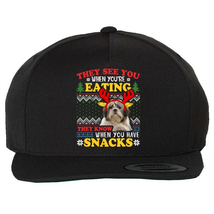 Shih Tzu Ugly Xmas Meaningful Gift They See You're Eating Meaningful Gift Wool Snapback Cap