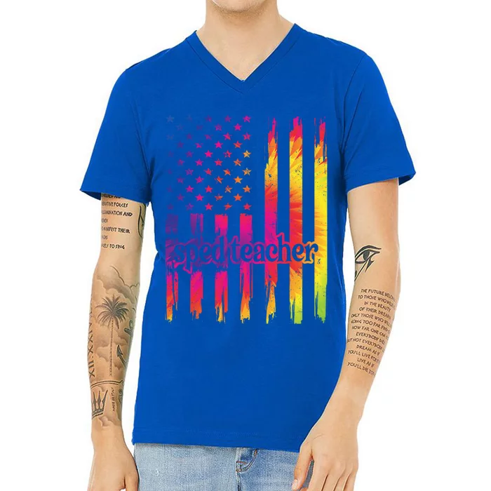 Sped Teacher Us Flag Special Education Teacher Gift V-Neck T-Shirt