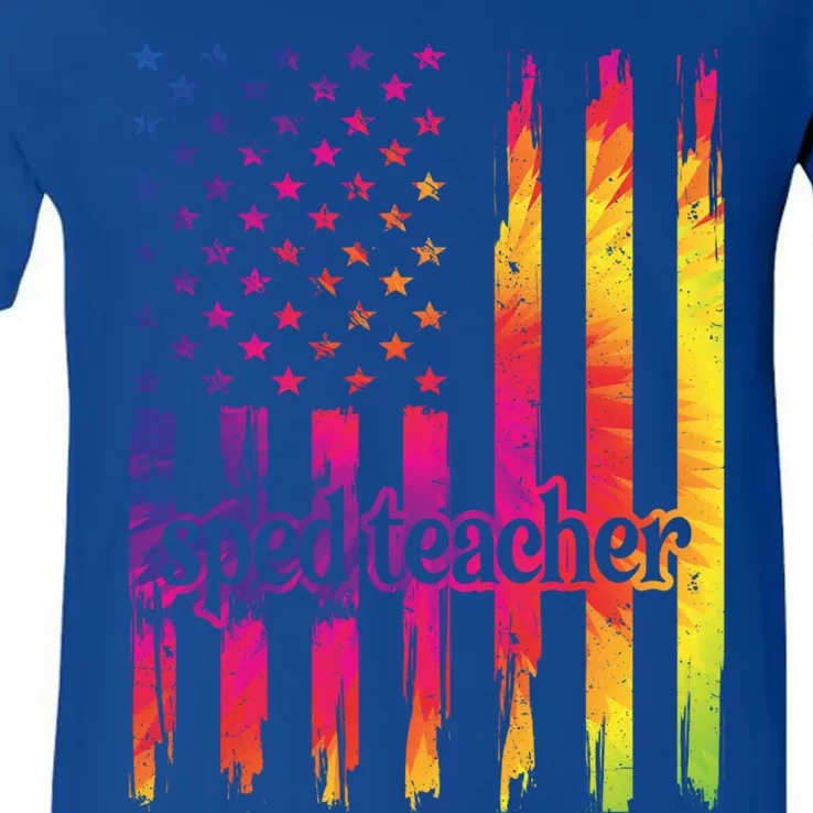 Sped Teacher Us Flag Special Education Teacher Gift V-Neck T-Shirt