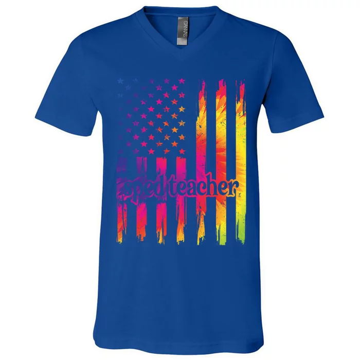 Sped Teacher Us Flag Special Education Teacher Gift V-Neck T-Shirt