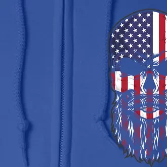 Skull Trucker Usa Flag Patriotic 4th July Skull Beard Gift Full Zip Hoodie