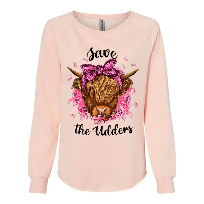 Save The Udders Breast Cancer Awareness Warrior Cow Support Womens California Wash Sweatshirt