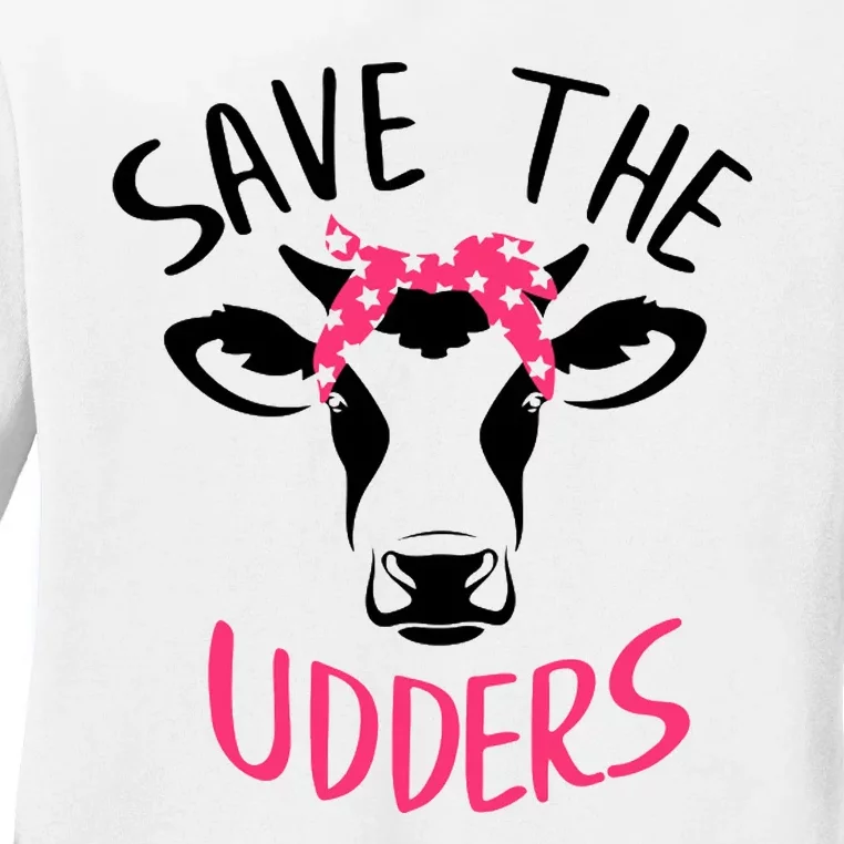 Save The Udders Breast Cancer Awareness Cow Ladies Long Sleeve Shirt