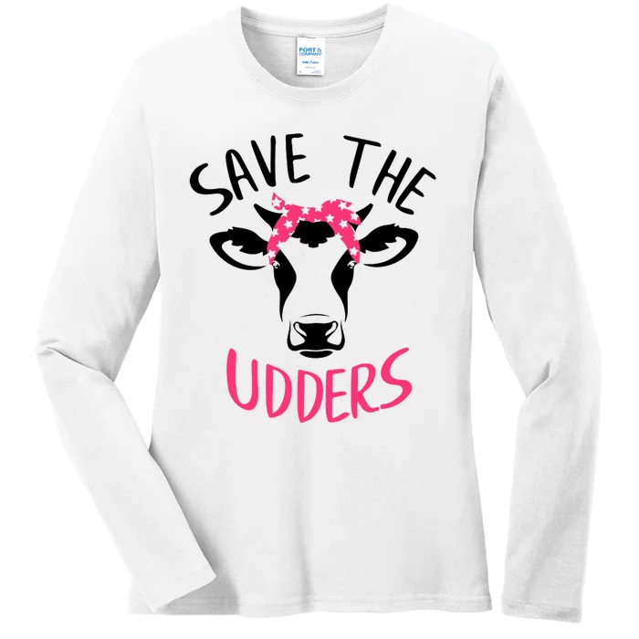 Save The Udders Breast Cancer Awareness Cow Ladies Long Sleeve Shirt