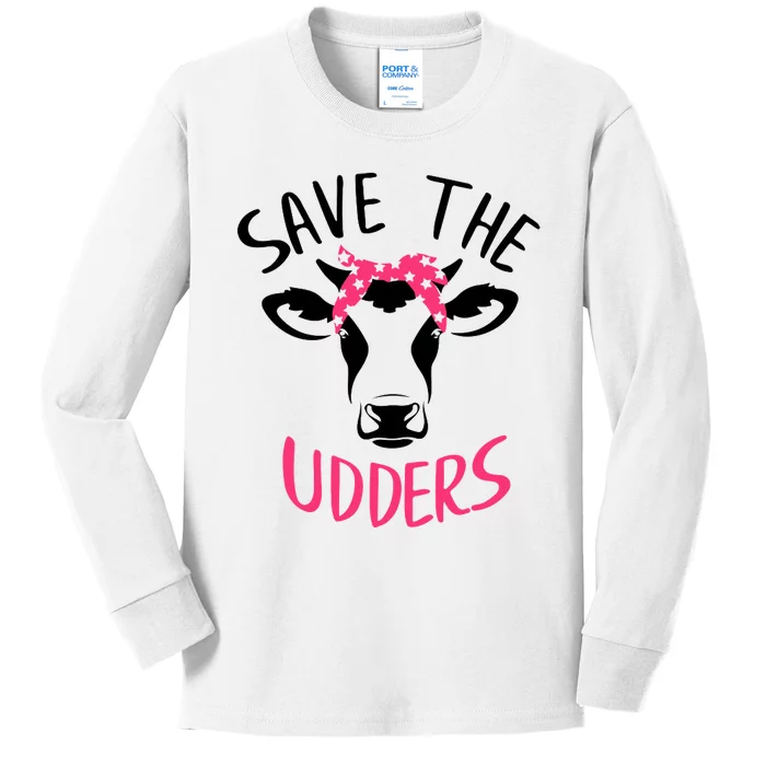 Save The Udders Breast Cancer Awareness Cow Kids Long Sleeve Shirt