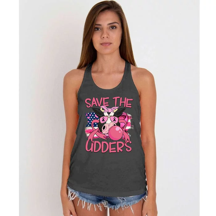 Save The Udders Breast Cancer Awareness Warrior Cow Women's Knotted Racerback Tank