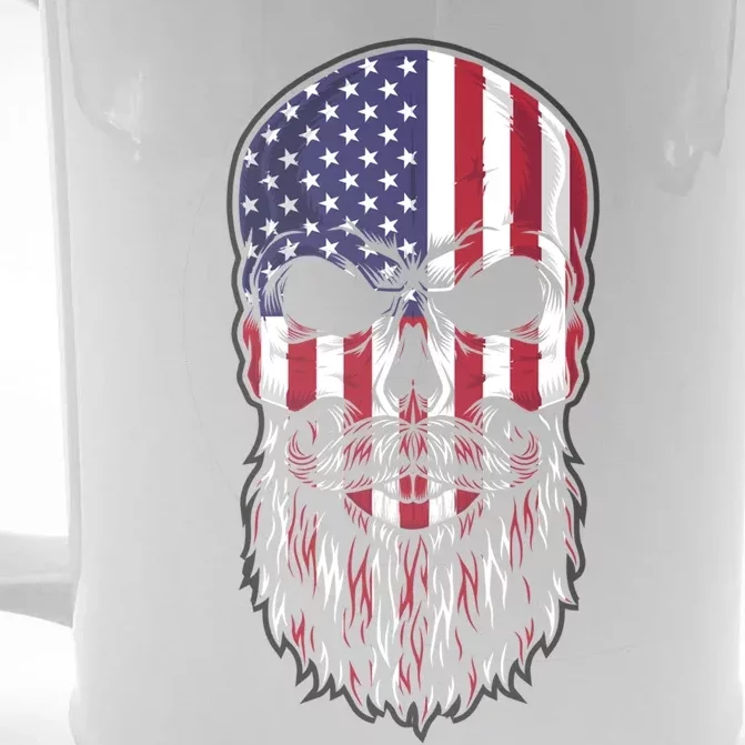 Skull Trucker Usa Flag Patriotic 4th July Skull Beard Gift Front & Back Beer Stein