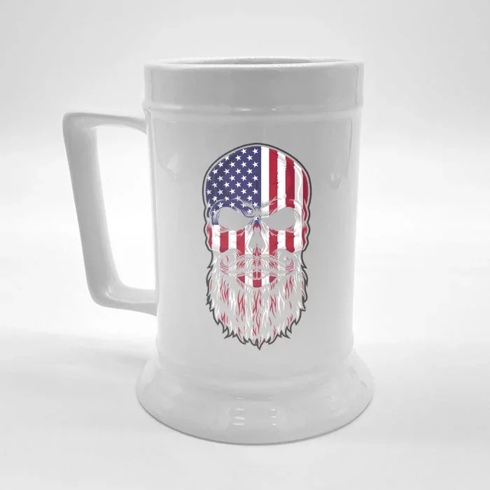 Skull Trucker Usa Flag Patriotic 4th July Skull Beard Gift Front & Back Beer Stein