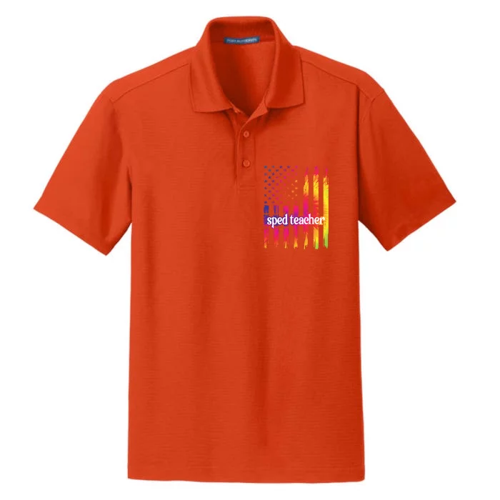 Sped Teacher Us Flag Special Education Teacher Gift Dry Zone Grid Performance Polo