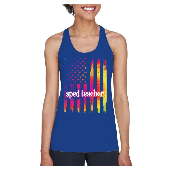 Sped Teacher Us Flag Special Education Teacher Gift Women's Racerback Tank