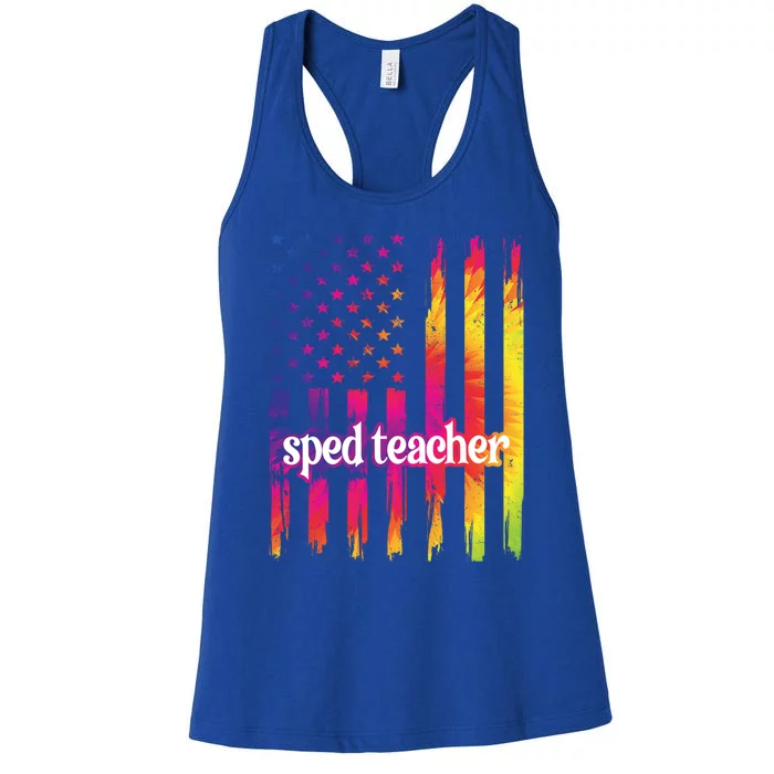 Sped Teacher Us Flag Special Education Teacher Gift Women's Racerback Tank