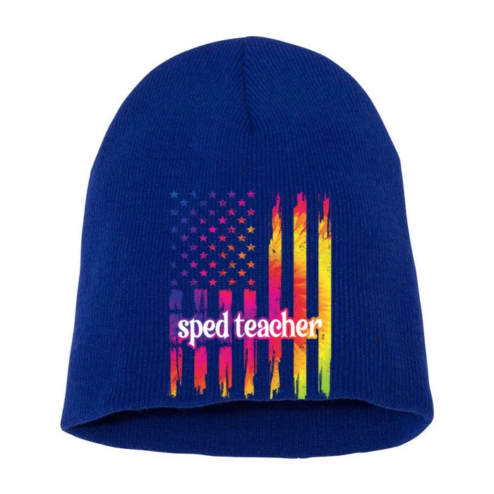 Sped Teacher Us Flag Special Education Teacher Gift Short Acrylic Beanie