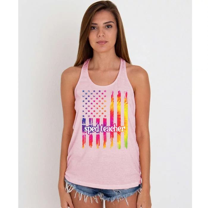 Sped Teacher Us Flag Special Education Teacher Gift Women's Knotted Racerback Tank