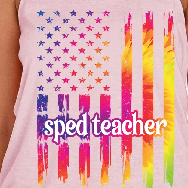 Sped Teacher Us Flag Special Education Teacher Gift Women's Knotted Racerback Tank