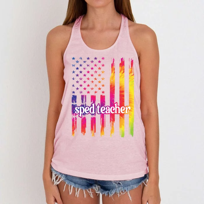 Sped Teacher Us Flag Special Education Teacher Gift Women's Knotted Racerback Tank