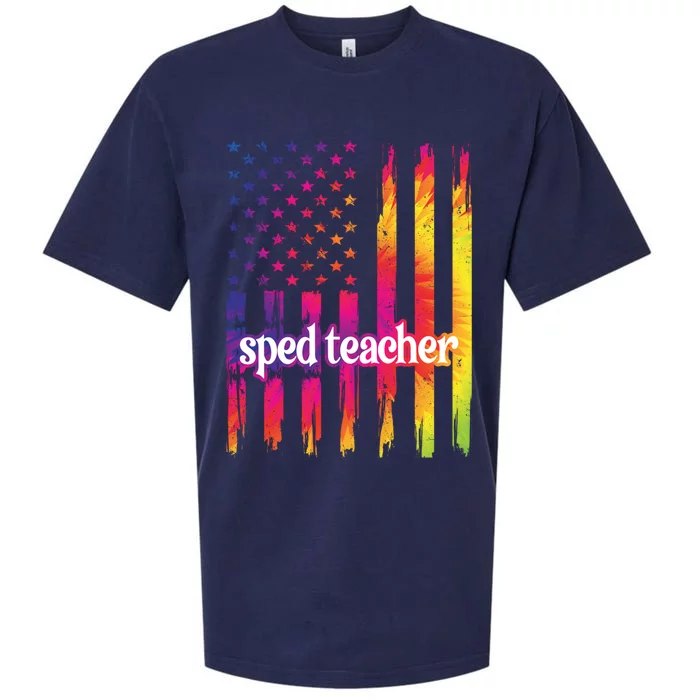 Sped Teacher Us Flag Special Education Teacher Gift Sueded Cloud Jersey T-Shirt