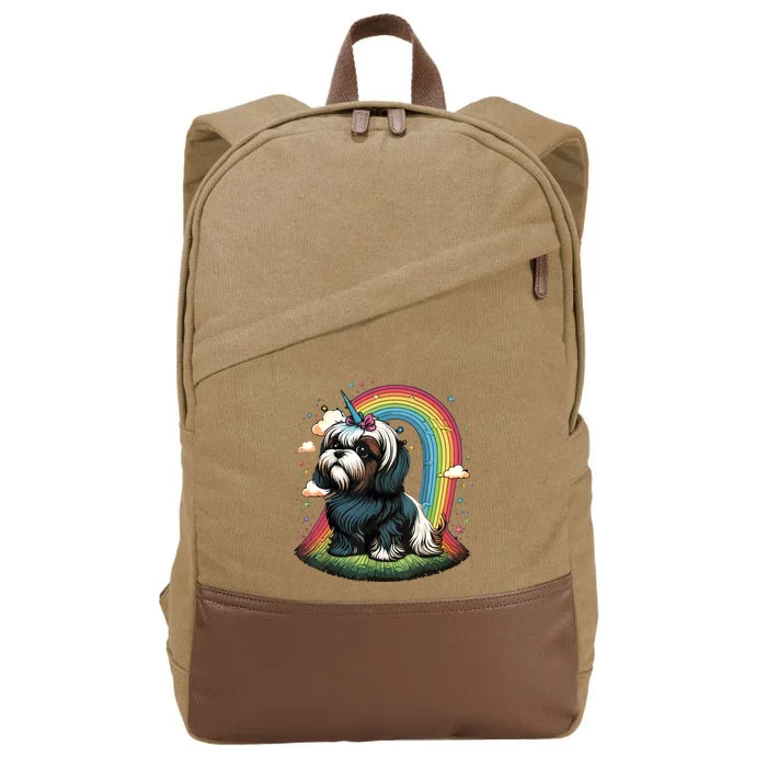 Shih Tzu Unicorn On Rainbow Unicorn Shih Tzu Cotton Canvas Backpack