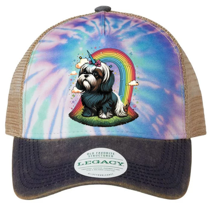 Shih Tzu Unicorn On Rainbow Unicorn Shih Tzu Legacy Tie Dye Trucker Hat