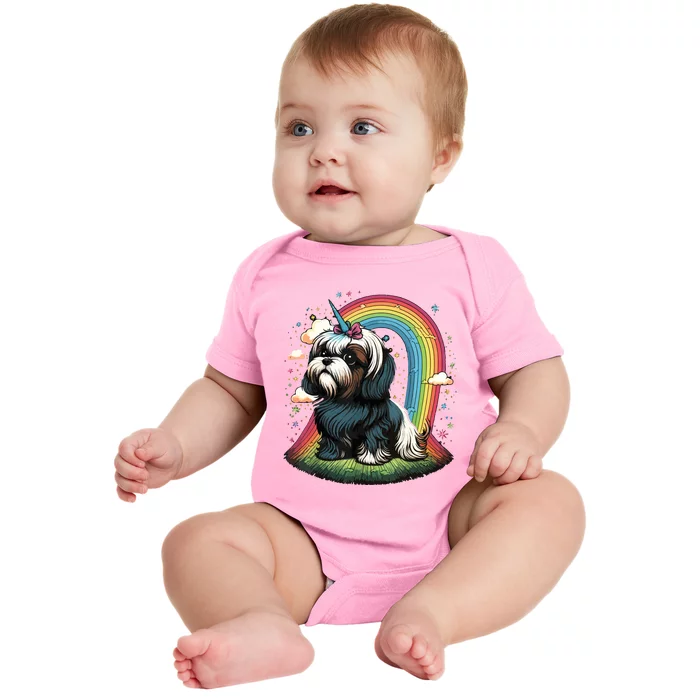 Shih Tzu Unicorn On Rainbow Unicorn Shih Tzu Baby Bodysuit