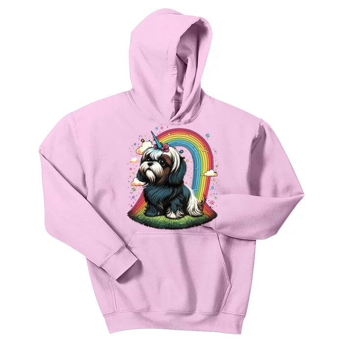 Shih Tzu Unicorn On Rainbow Unicorn Shih Tzu Kids Hoodie