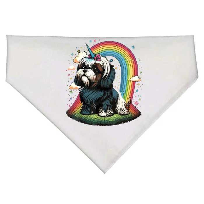 Shih Tzu Unicorn On Rainbow Unicorn Shih Tzu USA-Made Doggie Bandana