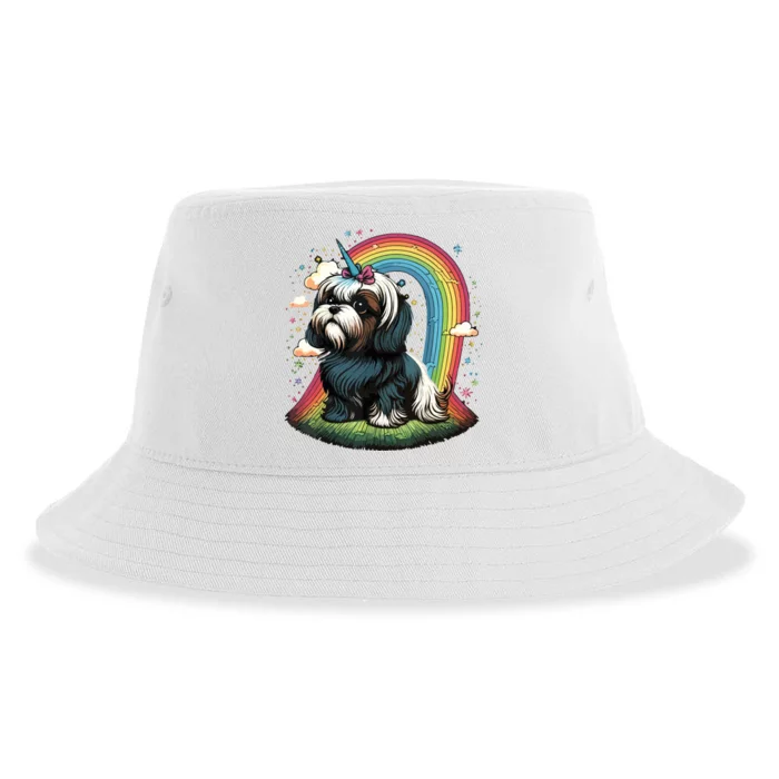 Shih Tzu Unicorn On Rainbow Unicorn Shih Tzu Sustainable Bucket Hat