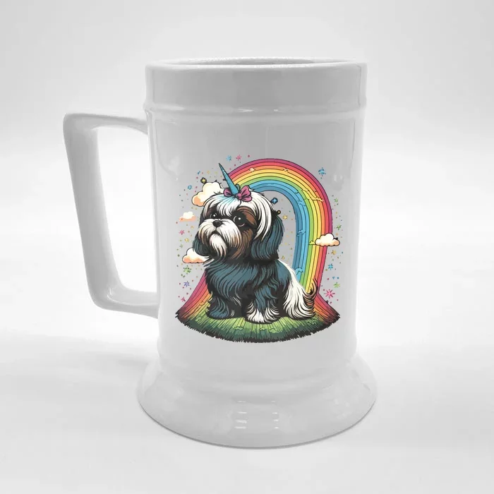 Shih Tzu Unicorn On Rainbow Unicorn Shih Tzu Front & Back Beer Stein