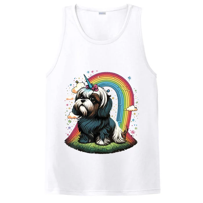 Shih Tzu Unicorn On Rainbow Unicorn Shih Tzu Performance Tank