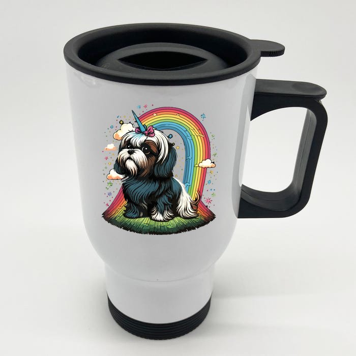 Shih Tzu Unicorn On Rainbow Unicorn Shih Tzu Front & Back Stainless Steel Travel Mug