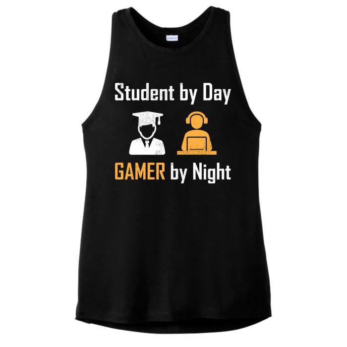 Student By Day Gamer By Night Ladies Tri-Blend Wicking Tank