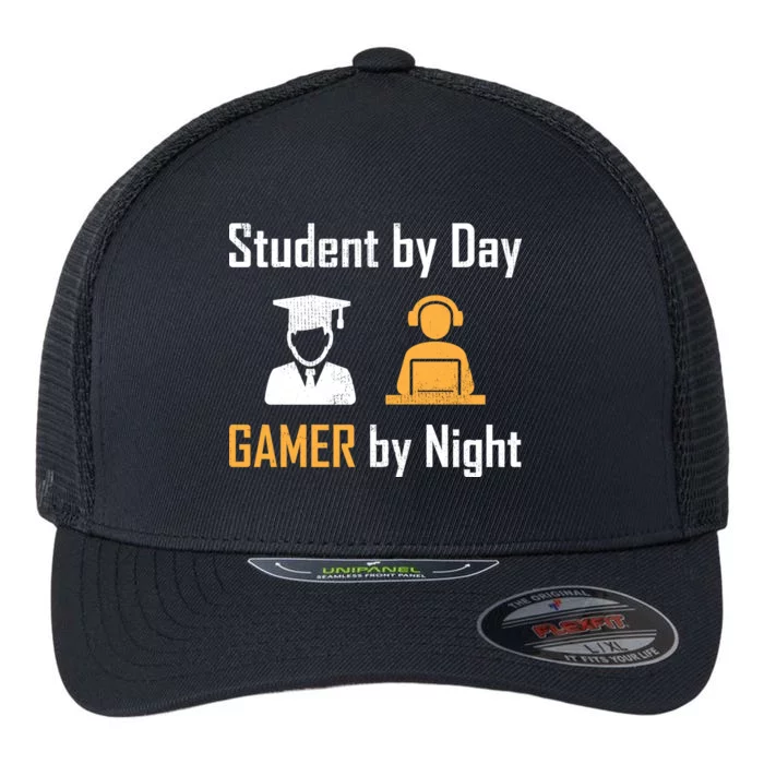 Student By Day Gamer By Night Flexfit Unipanel Trucker Cap