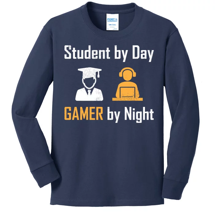 Student By Day Gamer By Night Kids Long Sleeve Shirt