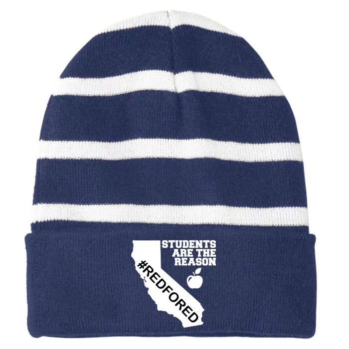 Students Are The Reason Red For Ed California Teacher Striped Beanie with Solid Band