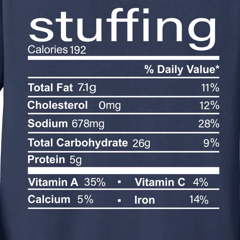 Stuffing Nutritional Facts Funny Thanksgiving Kids Long Sleeve Shirt