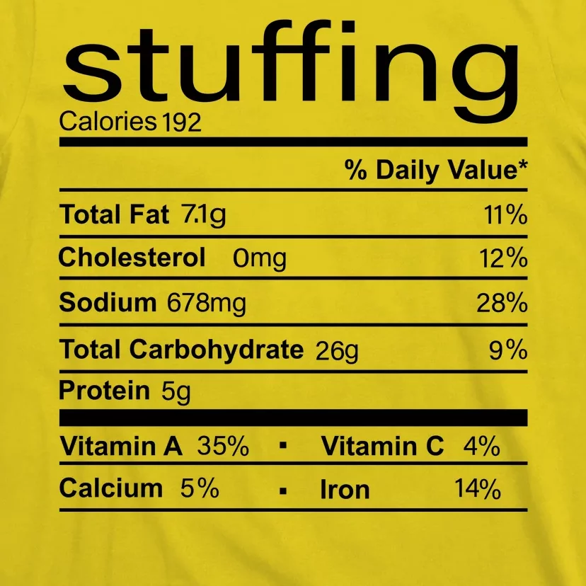 Stuffing Nutritional Facts Funny Thanksgiving T-Shirt