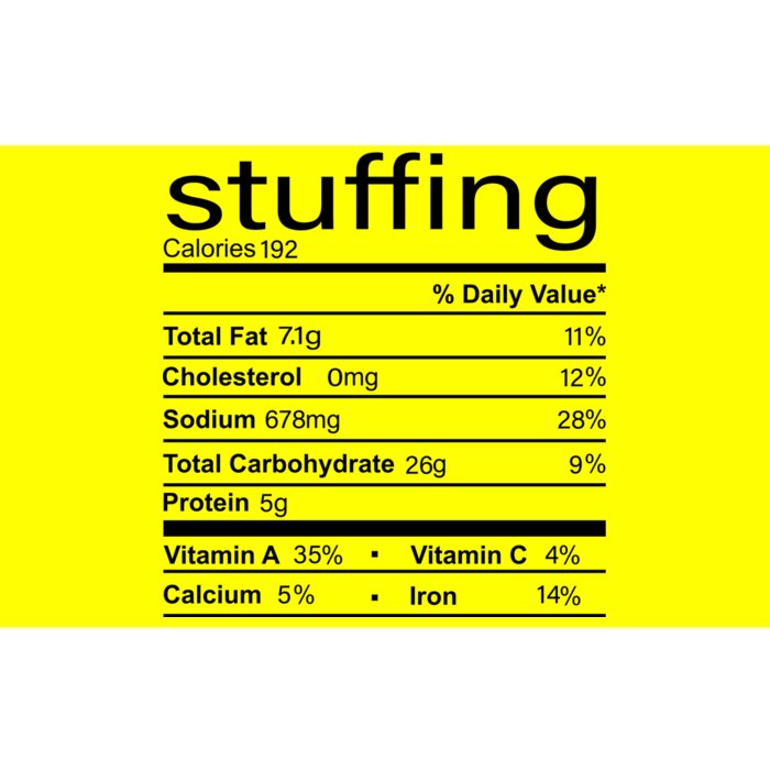 Stuffing Nutritional Facts Funny Thanksgiving Bumper Sticker