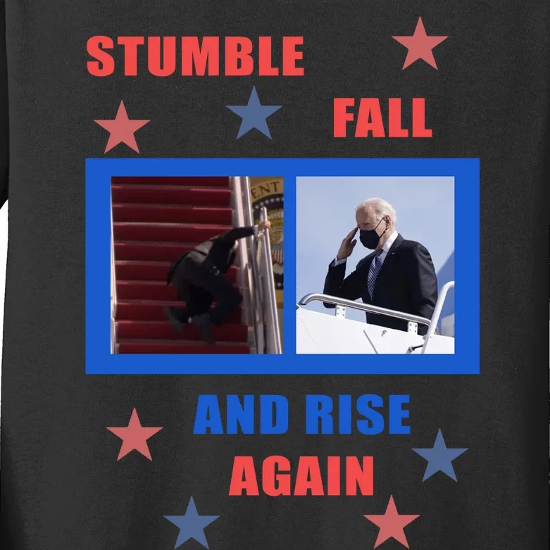 Stumble Fall And Rise Again Funny Biden Meme Kids Long Sleeve Shirt