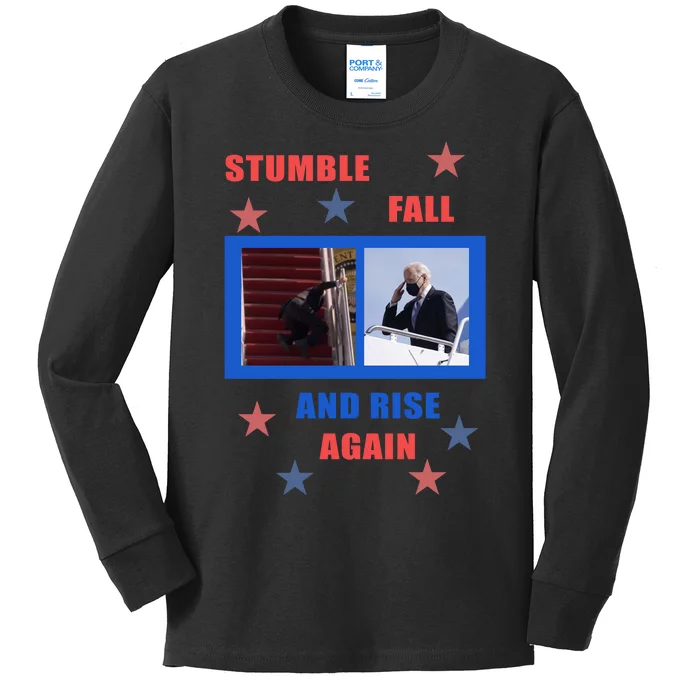 Stumble Fall And Rise Again Funny Biden Meme Kids Long Sleeve Shirt