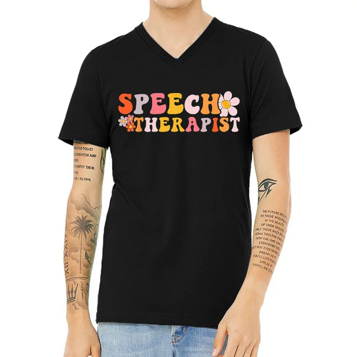 Speech Therapy Vintage Language Pathologist Speech Therapist V-Neck T-Shirt