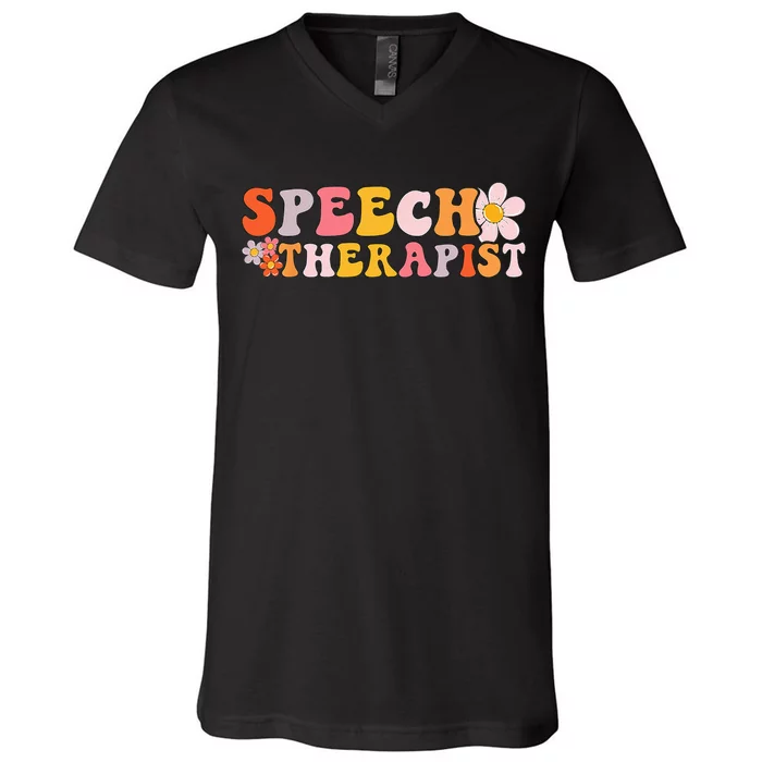 Speech Therapy Vintage Language Pathologist Speech Therapist V-Neck T-Shirt