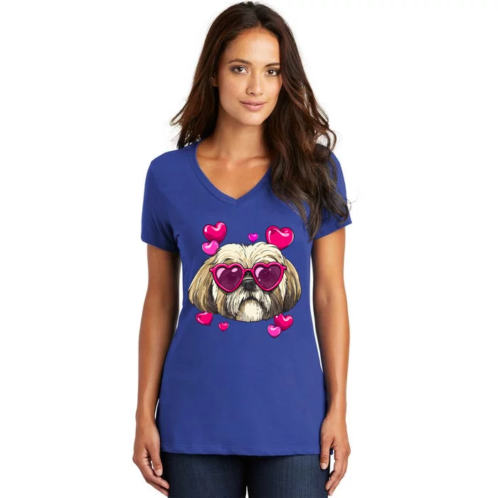 Shih Tzu Valentines Day Heart Dog Lover Gift Women's V-Neck T-Shirt