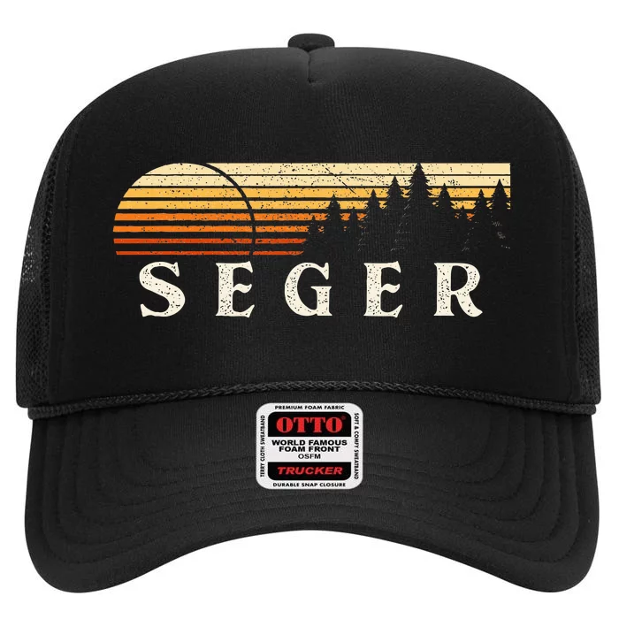 Seger Tx Vintage Evergreen Sunset Eighties Retro High Crown Mesh Trucker Hat